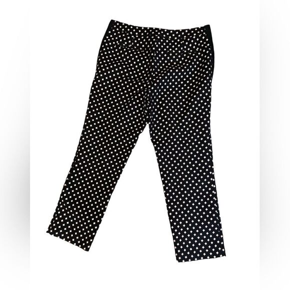 KATE SPADE Black Printed High Rise Size Faux Suede Piping Ankle Fit Dress Pant 8 - Picture 4 of 8